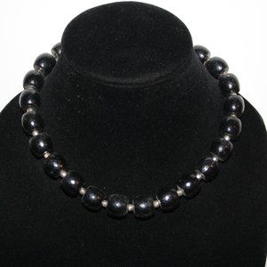🖤 Chunky Black & Silver Beaded Necklace · 17–20”